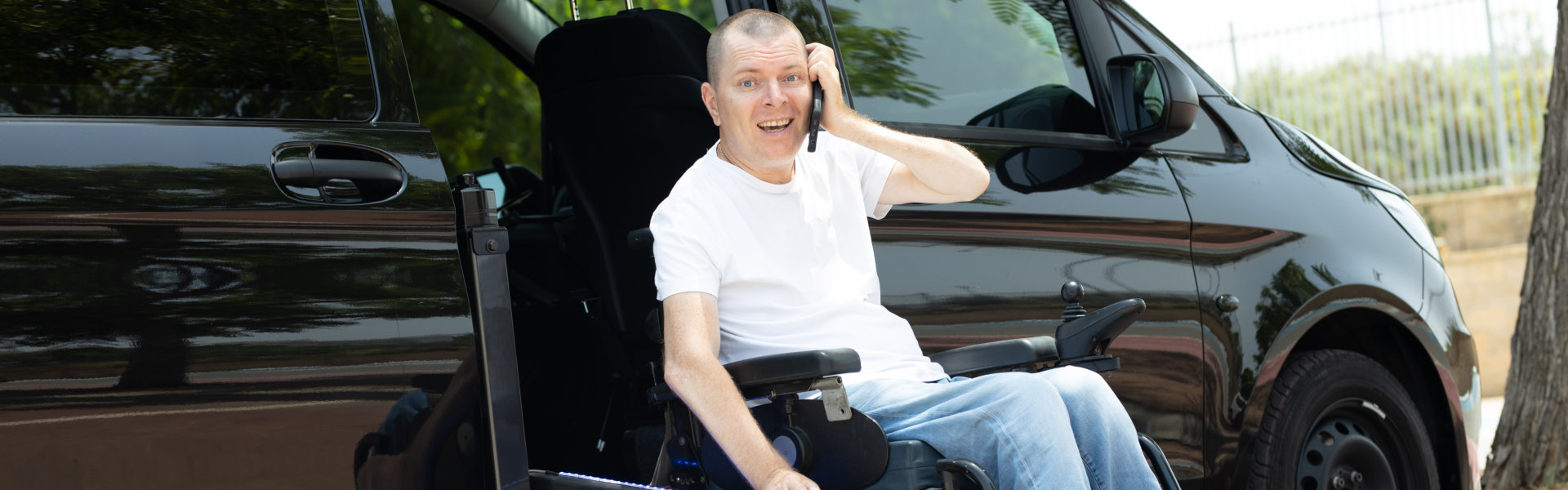 man on wheelchair lift